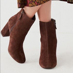 New brown suede seamed square toe ankle boot